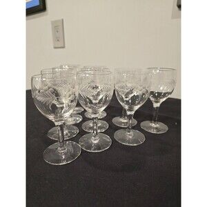 Ten Rossini Blown Etched Glass Portugal Cordial Genuine Crystal Stemware